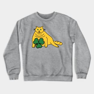 Saint Patricks Day Yellow Chonk Cat with Shamrock Crewneck Sweatshirt